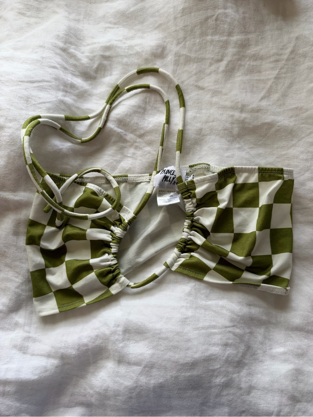 Princess Polly Green & White Checkered Cutout Top – Size 2